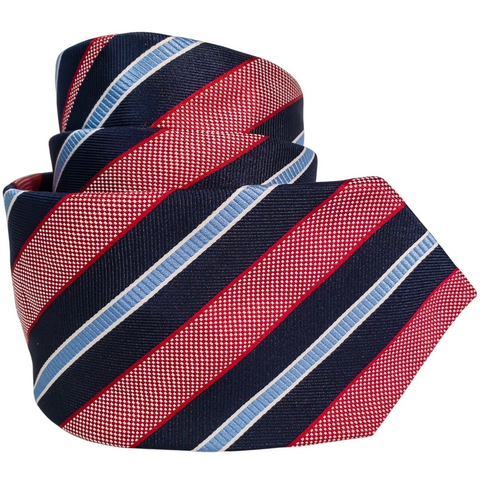 Breuer Men's 100% Silk Necktie Italy Designer Navy Blue Red Striped Handmade EUC